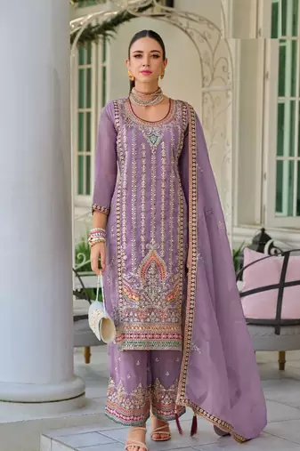 LIGHT PURPLE SILK EMBROIDERY WORK SUIT SET 