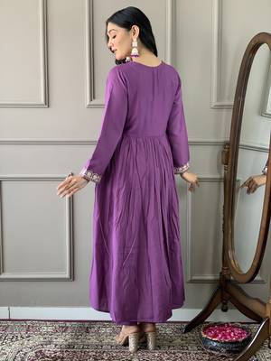 Purple Embroidered Viscose Fabric Straight Kurta, Pant and Dupatta Set 2