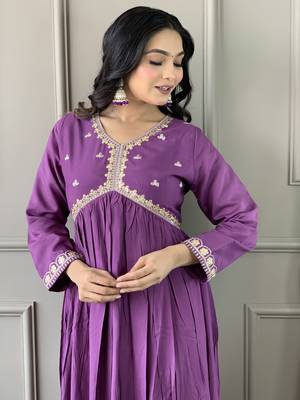 Purple Embroidered Viscose Fabric Straight Kurta, Pant and Dupatta Set 4