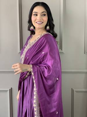 Purple Embroidered Viscose Fabric Straight Kurta, Pant and Dupatta Set 5