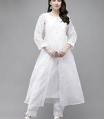 Hand embroidered white kota lucknowi chikankari kurta set