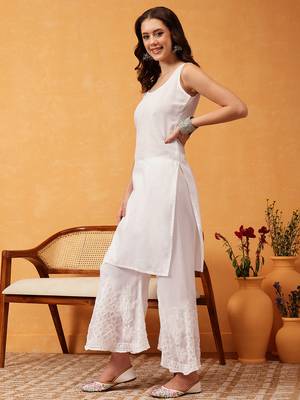 Hand embroidered white georgette lucknowi chikankari kurta/sharara set with slip 6