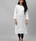 Hand embroidered white cotton lucknowi chikankari kurta with trouser