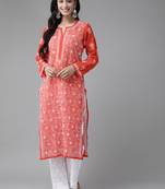 Hand embroidered red georgette lucknowi chikankari kurta set