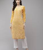 Hand embroidered mustard georgette lucknowi chikankari kurta/palazzo set