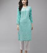 Hand embroidered sea green georgette lucknowi chikankari kurta with palazzo