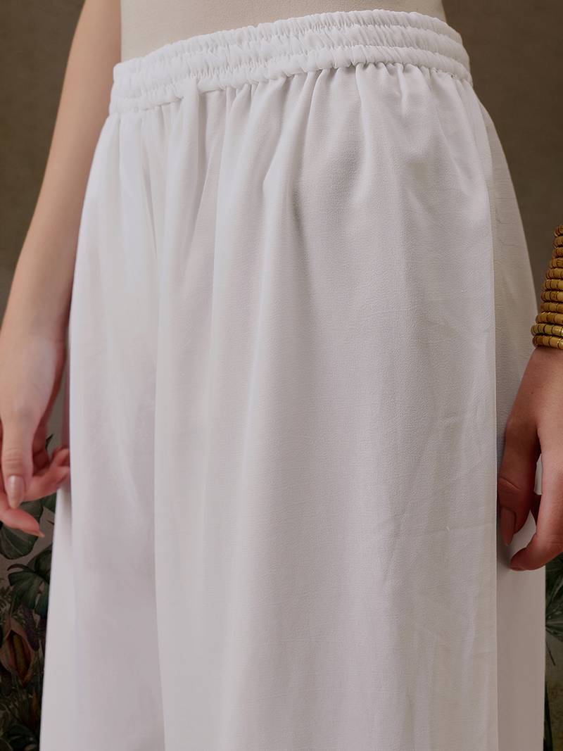 Hand embroidered red georgette lucknowi chikankari straight kurta with palazzo