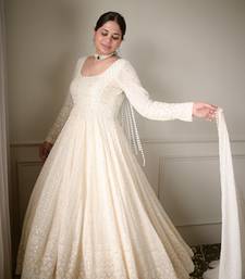 Off white Luckhnowi Sequins Work Gown pent and dupatta suit set