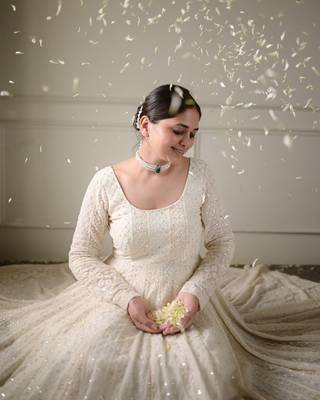 Off white Georgette Sequins Work Gown pent and dupatta suit set    5