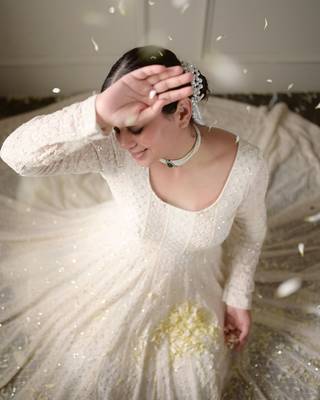 Off white Georgette Sequins Work Gown pent and dupatta suit set    6