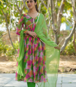 Green Georgette Printed Alia Cut Suit kurta pant and dupatta Set