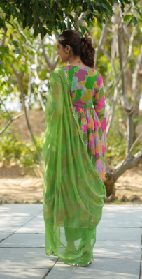 Green Georgette Printed Alia Cut Suit kurta pant and dupatta Set 3