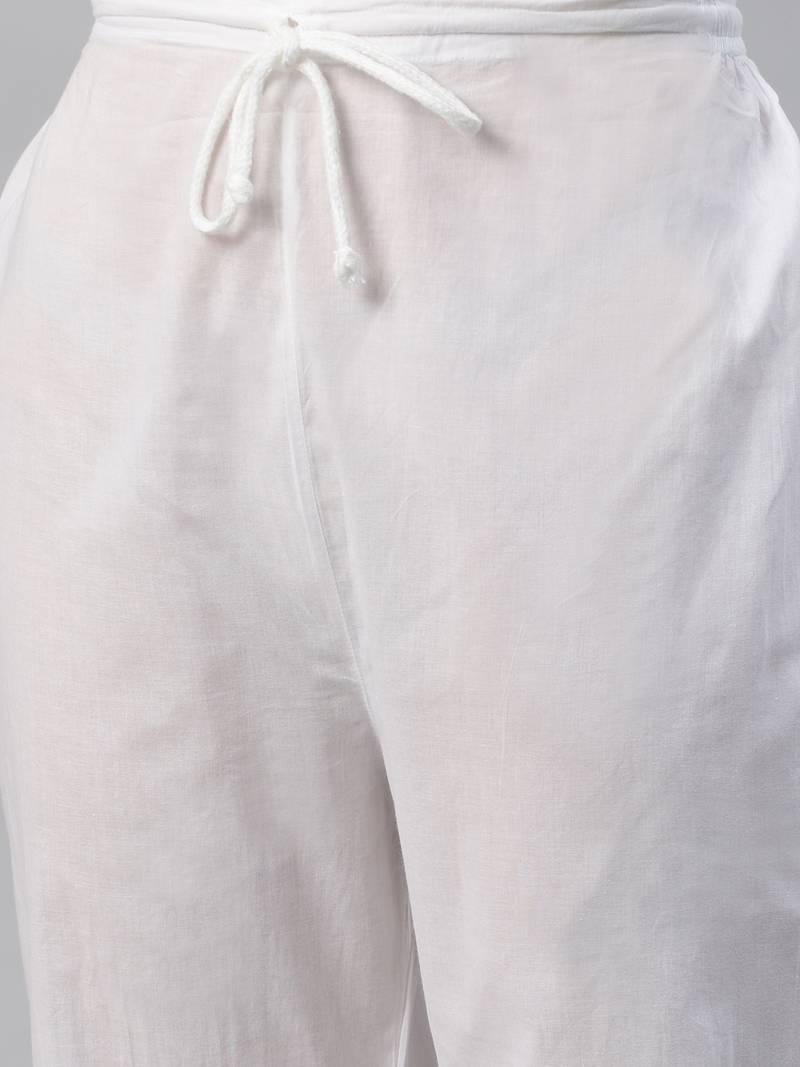 Hand embroidered yellow cotton lucknowi chikankari kurta set with trouser