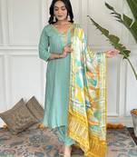 Firoji Embroidered Viscose Blend Fabric Straight Kurta, Pant and Dupatta Set