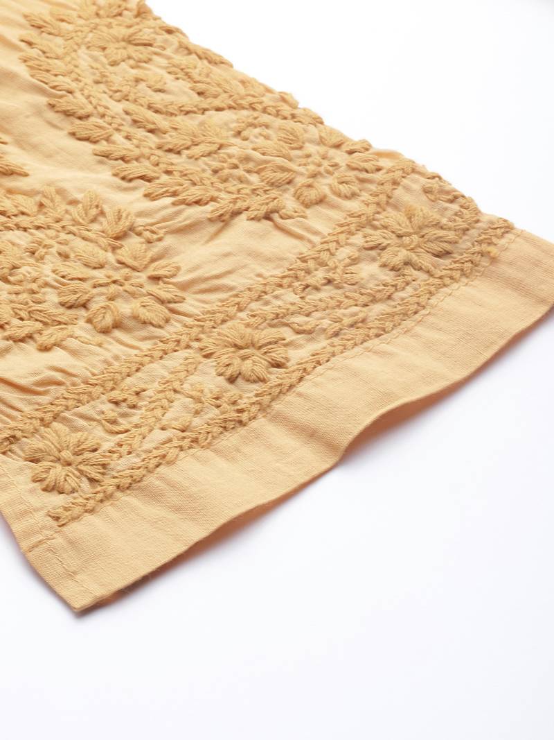 Hand embroidered white cotton lucknowi chikankari kurta with palazzo