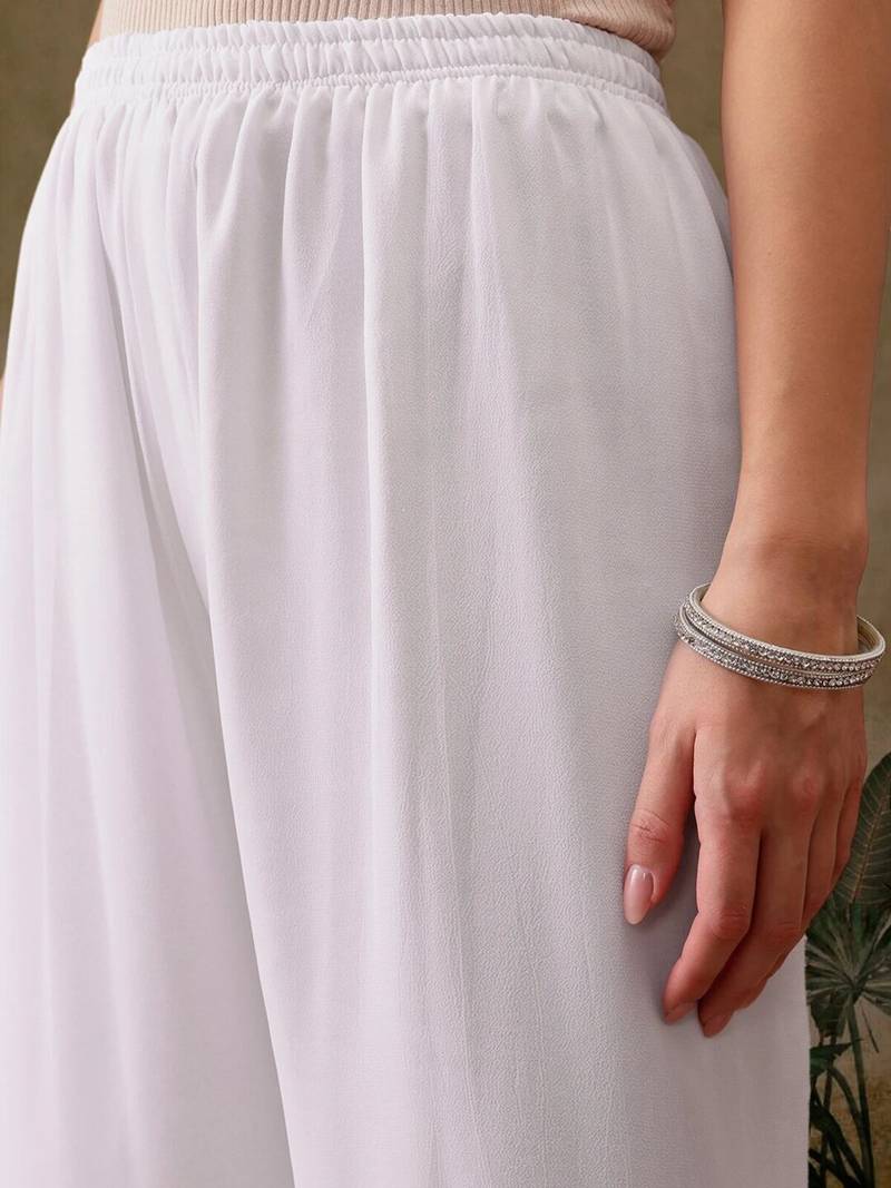 Hand embroidered red georgette lucknowi chikankari kurta/palazzo set with slip