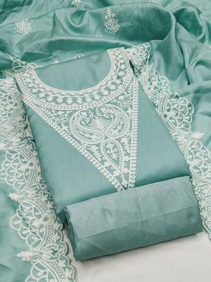 embroidery work unstitched salwar suit dress material with chanderi work dupatta 1