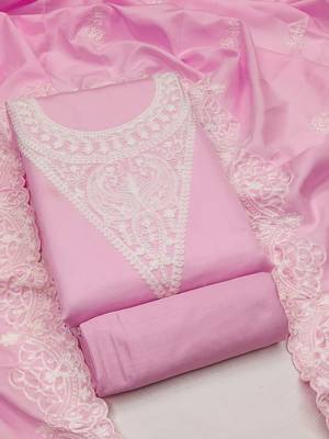 embroidery work unstitched salwar suit dress material with chanderi work dupatta 1