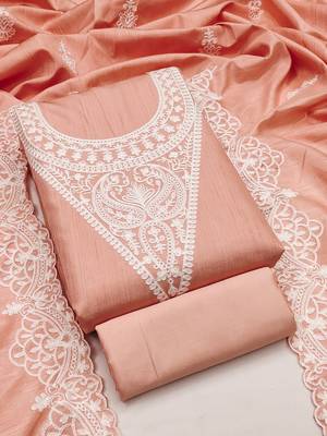 embroidery work unstitched salwar suit dress material with chanderi work dupatta 1