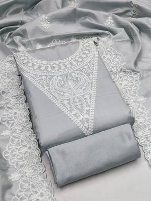 embroidery work unstitched salwar suit dress material with chanderi work dupatta 1