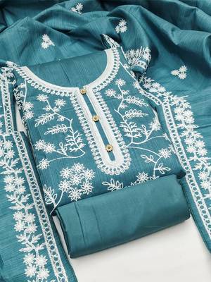 Heavy thread embroidery and hand work with deisngner thread work dupatta jalpari silk dress material 1
