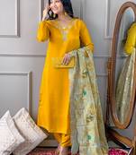 Gorgeous Embroidered Viscose Fabric Straight Kurta, Pant and Dupatta Set