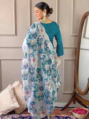 Gorgeous Embroidered Viscose Fabric Straight Kurta, Pant and Dupatta Set 2
