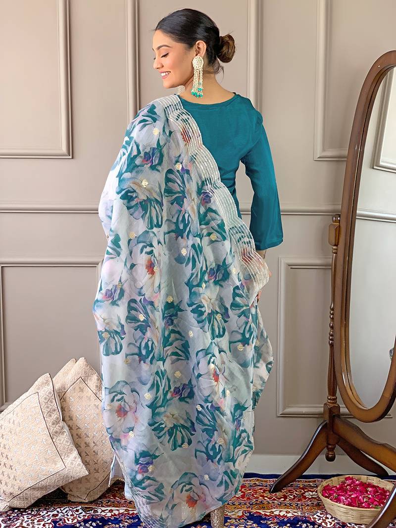 Gorgeous Embroidered Viscose Fabric Straight Kurta, Pant and Dupatta Set