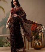 Hand embroidered black georgette lucknowi chikankari saree with blouse