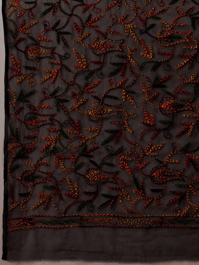 Hand embroidered black georgette lucknowi chikankari saree with blouse