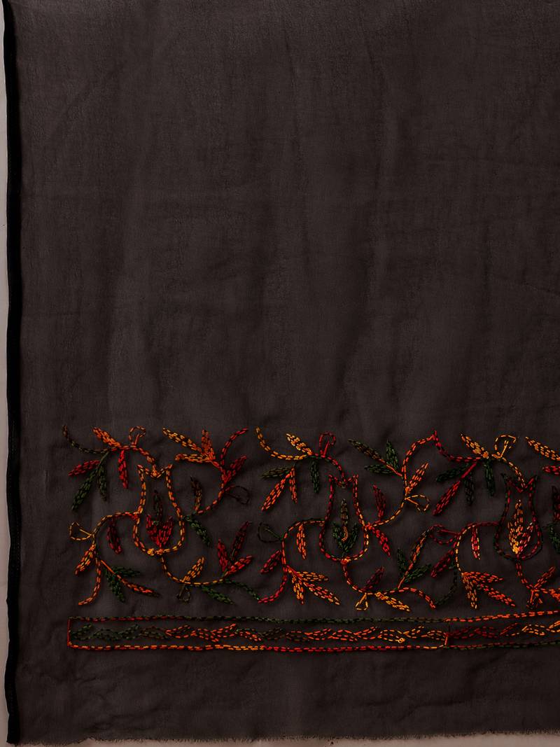 Hand embroidered black georgette lucknowi chikankari saree with blouse