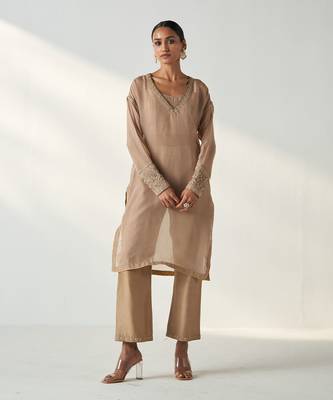 Pakhi fawn sheer kurta pant set 1
