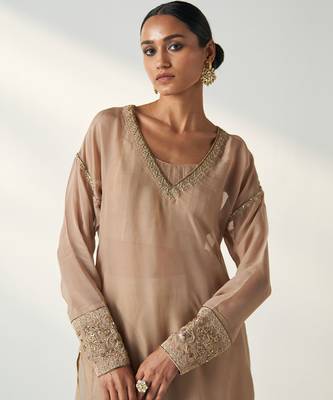 Pakhi fawn sheer kurta pant set 2