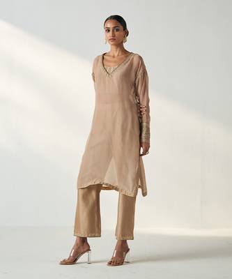 Pakhi fawn sheer kurta pant set 5
