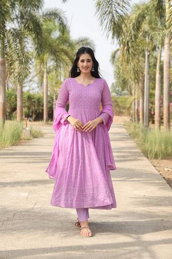 purple georgette party wer Embroidery  stitched suit set  