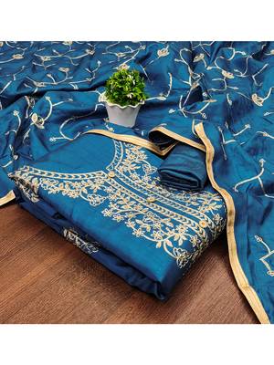 women's embroidered jalpari silk festival wear unstitched salwar suit dress material 2