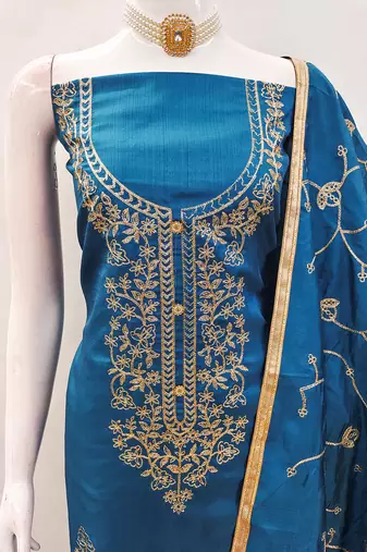 women's embroidered jalpari silk festival wear unstitched salwar suit dress material