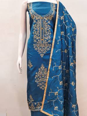 women's embroidered jalpari silk festival wear unstitched salwar suit dress material 4