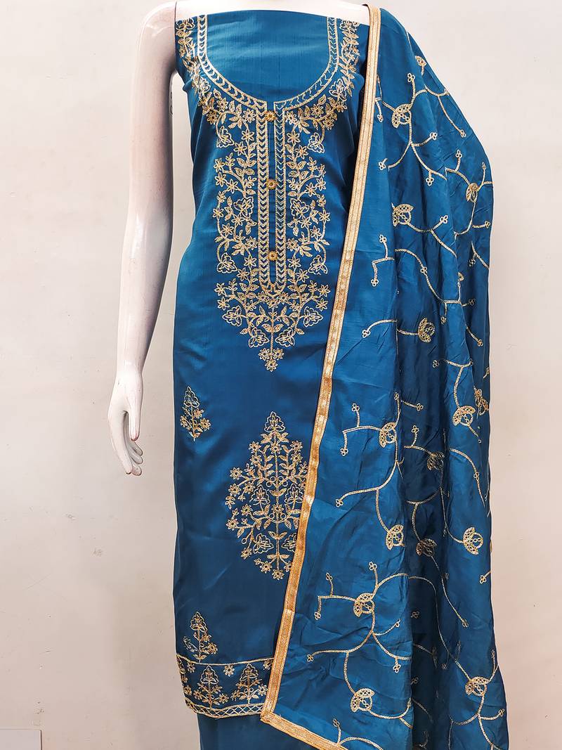 Leeza store women's embroidered jalpari silk festival wear unstitched salwar suit dress material