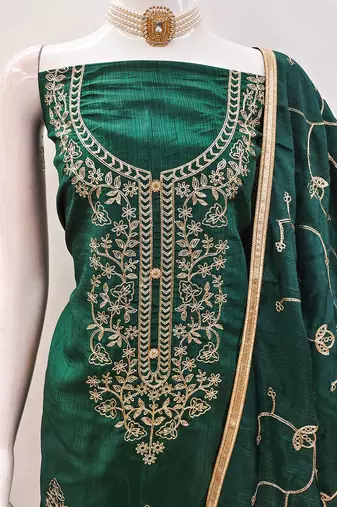 women's embroidered cotton blend festival wear unstitched salwar suit dress material