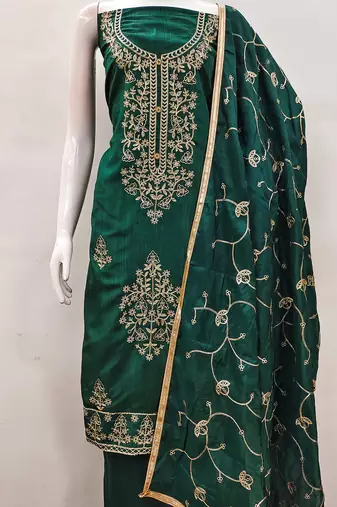 women's embroidered cotton blend festival wear unstitched salwar suit dress material
