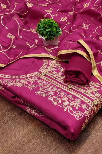 women's embroidered cotton blend festival wear unstitched salwar suit dress material