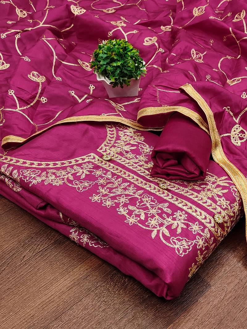 Leeza store women's embroidered cotton blend festival wear unstitched salwar suit dress material