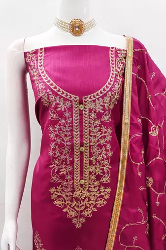 women's embroidered cotton blend festival wear unstitched salwar suit dress material