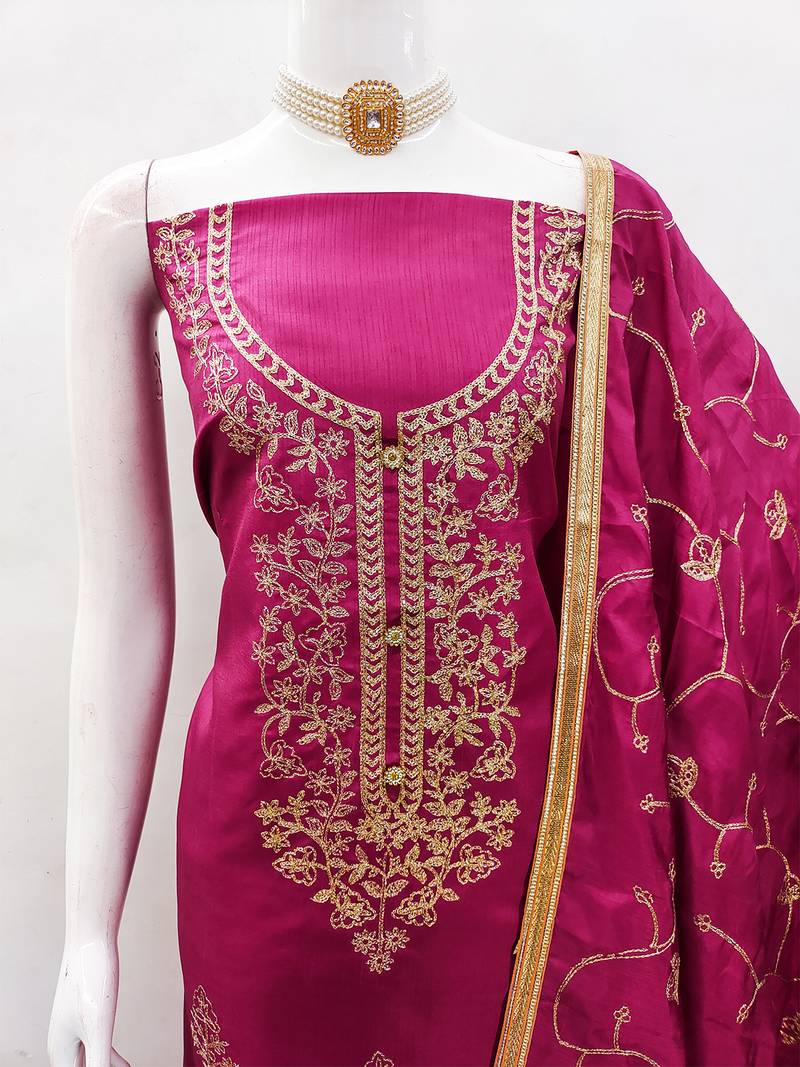 Leeza store women's embroidered cotton blend festival wear unstitched salwar suit dress material