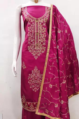 women's embroidered cotton blend festival wear unstitched salwar suit dress material
