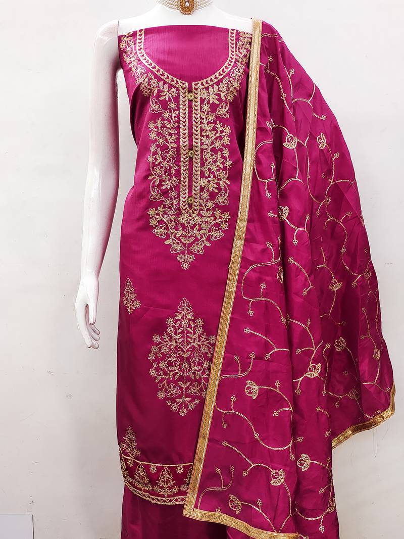 Leeza store women's embroidered cotton blend festival wear unstitched salwar suit dress material