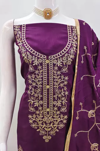 women's embroidered cotton blend festival wear unstitched salwar suit dress material