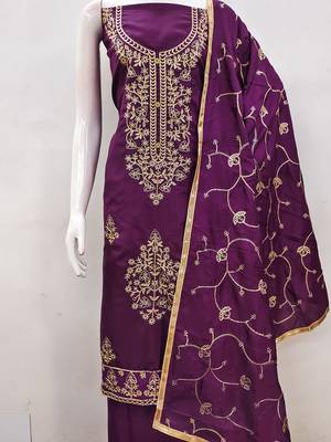 women's embroidered cotton blend festival wear unstitched salwar suit dress material 3