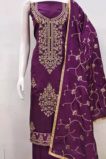 women's embroidered cotton blend festival wear unstitched salwar suit dress material